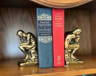 The Thinker, vintage brass bookends 