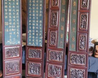 18 th Century China carved in Rose wood and black lacquer over polychromed coromandel 10x69 each panel total 10 appraisal paperwork