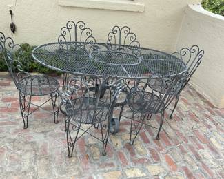 Black metal patio set- Table- 65x36x29 & 6 chairs-20x36