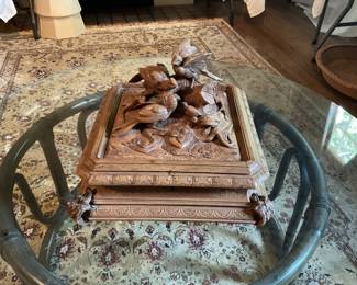 Box wood hand carved brace of birds- Black Forrest walnut from 19th Century Austria, has Appraisal paper15x15x12