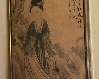 19th Century China monochromatic on rice paper-30x72 has appraisal paperwork