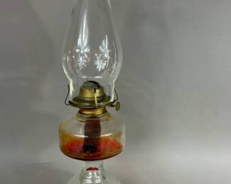 ANTIQUE P & A RISDON GLASS OIL LAMP