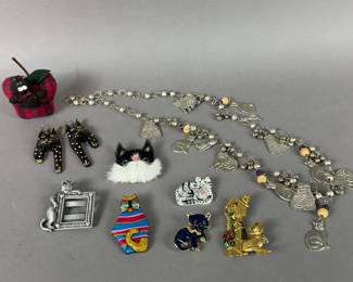 FASHION JEWELRY KITTY CAT EARRINGS NECKLACE BROOCHES PINS