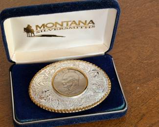 MONTANA SILVERSMITHS SILVER PLATE COIN BELT BUCKLE