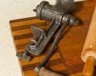 VINTAGE KITCHEN MEAT GRINDER ROLLING PIN CUTTING BOARDS