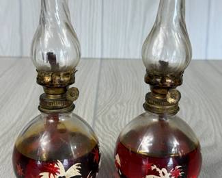 VINTAGE MINIATURE GLASS OIL LAMPS
