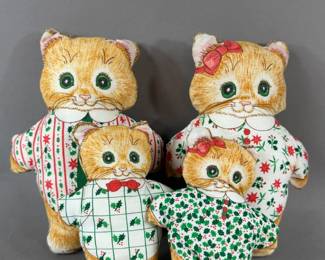 FABRIC CUT OUT HAND SEWN CHRISTMAS CAT FAMILY SET OF 4