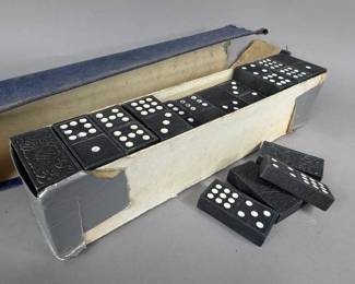VINTAGE DOUBLE 9 WOOD DOMINO SET 55 PCS