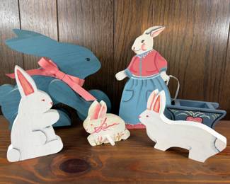 WOOD CUTOUT PAINTED BUNNIES EASTER DECOR
