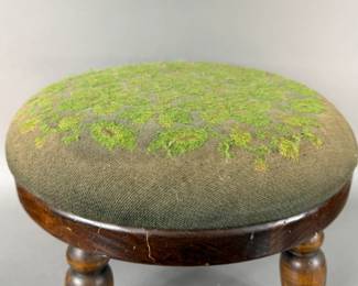 VINTAGE ETHAN ALLEN UPHOLSTERED WOOD STOOL