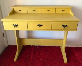 VINTAGE WOOD WRITING DESK W 3 DRAWERS & STORAGE