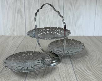VINTAGE 3 TIER FOLDING HORS D'OUVRES TRAY