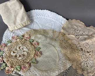 VINTAGE CROCHETED DOILIES & PILLOW COVER
