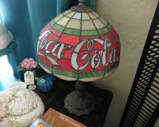 Coca Cola Stained Glass Shade and Metal base (works)