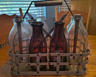 Old Milk Bottle Carrier and 8 Bottles