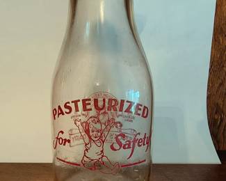Pint Stock's Farm Dairy Milk Bottle With Cow and Baby