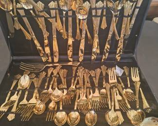 Wm. Rogers Gold Plated Flatware Set In Case