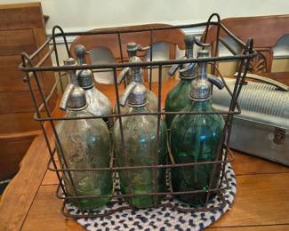 Antique Selzer Bottles in Crate