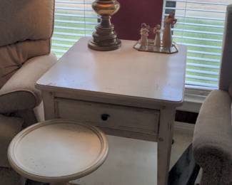 Thomasville Side Table and Round Accent Table (3 Willow Tree Angels)