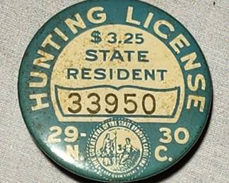 rare 1929-1930 North cArolina hunting license