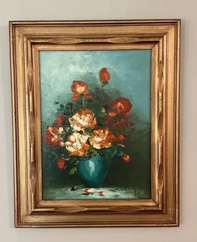  01 Vintage Oil On Canvas Floral Painting