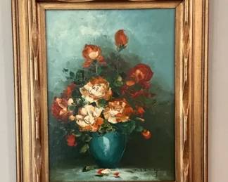 01 Vintage Oil On Canvas Floral Painting