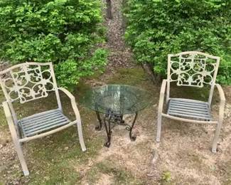 Pair Of Metal Patio Chairs and Table