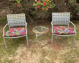 Chairs With Cushions And Folding Glass Side Table