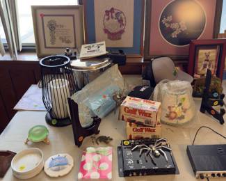 Crosstitch portraits and candle holder