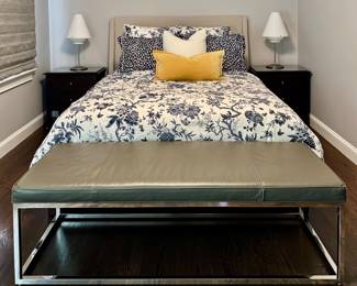 Mitchell Gold Leather & Chrome Bench