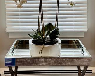 Mirrored Accent Table & Faux Orchid