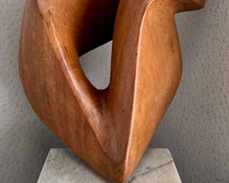 Abstract Modern Wood Sculpture on Marble Base