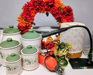 Canister Set in great condition,  Oil Diffuser, pretty Wreath and Misc Items