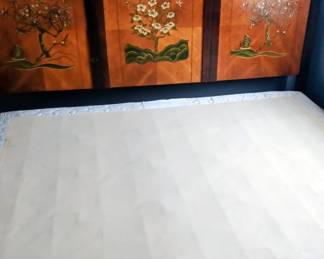 Antique Headboard with matching side table..Name of company on the back