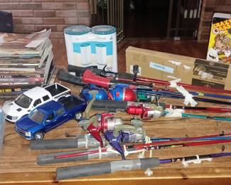 Fishing Rods, Home Improvement Magazines,  Pool Filters, Misc Items 