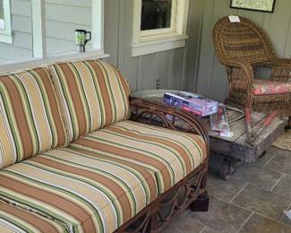Outdoor weather resistant bamboo sofa, industrial trolley wheels rolling cart, wicker outdoor rocking chair