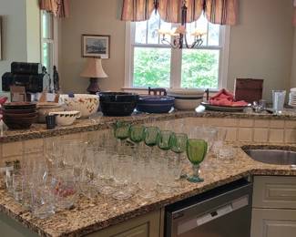 Misc glassware and crystal wineglasses including Duncan &Miller teardrop pattern