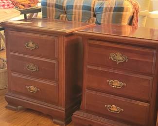 Pair of 3 drawer bedside chest, upholstered ottoman