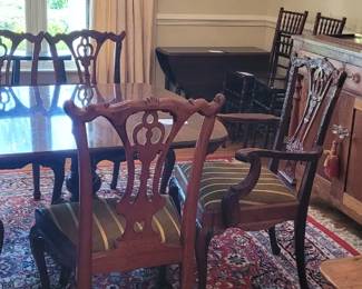 oriental rug, set of 8 mahogany chippnendale chairs including 2 armed chairs