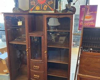 vintage wooden curio display cabinet