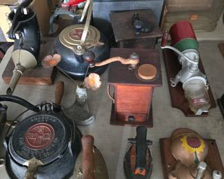 awesome collection of antique coffee grinders