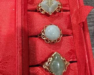 14k gold and jadeite rings
