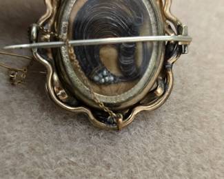 Antique mourning hair jewelry brooch