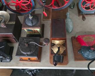 awesome collection of antique coffee grinders