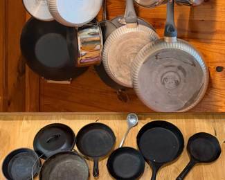 Vintage Wagner cast iron and newer pots and pans
