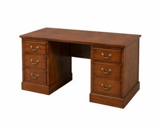 Traditional cherry wooden office desk - unfinished roll top desk, screw holes in top and a mark on the side