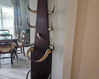 Unusual cow horn hat  coat stand in oak