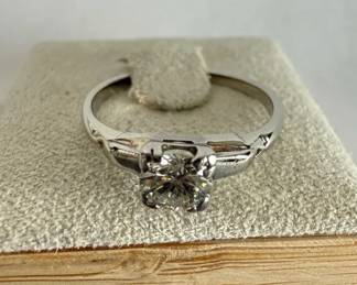 14K White Gold Solitaire Ring with Modified European Cut Diamond  Size 6, 1.79g