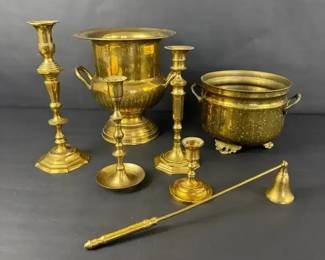 Solid Brass Decor Lot Candlesticks Urn Planter Pot Snuffer India