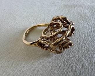 14K Gold Abstract Statement Ring, Organic Openwork Design 11.73g